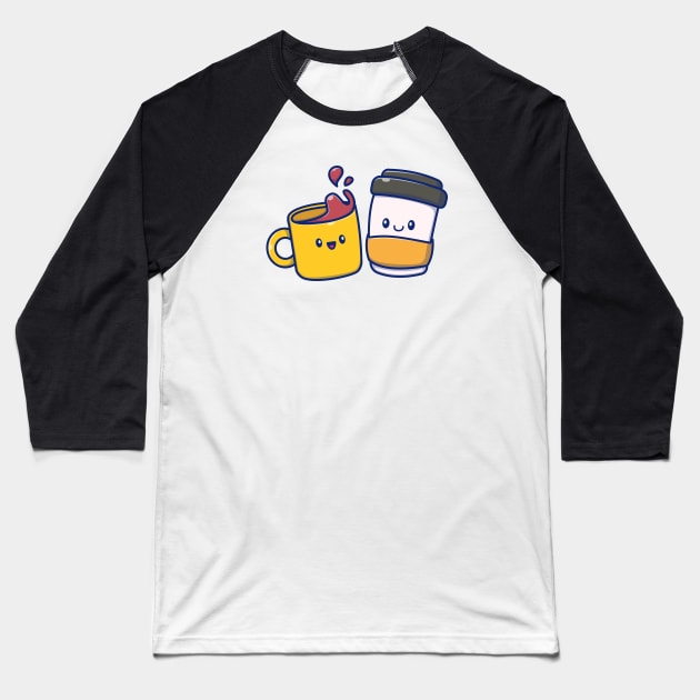 Cute Coffee Cartoon Baseball T-Shirt by Catalyst Labs
